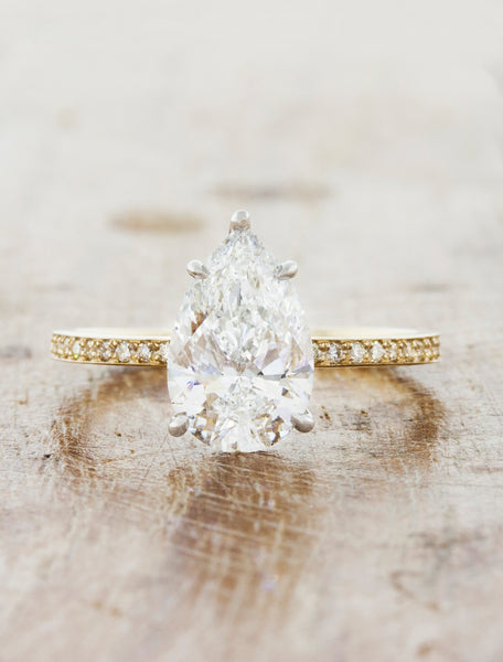 Vintage Pavé Engagement Ring Setting, Pear Shape Diamond, Platinum